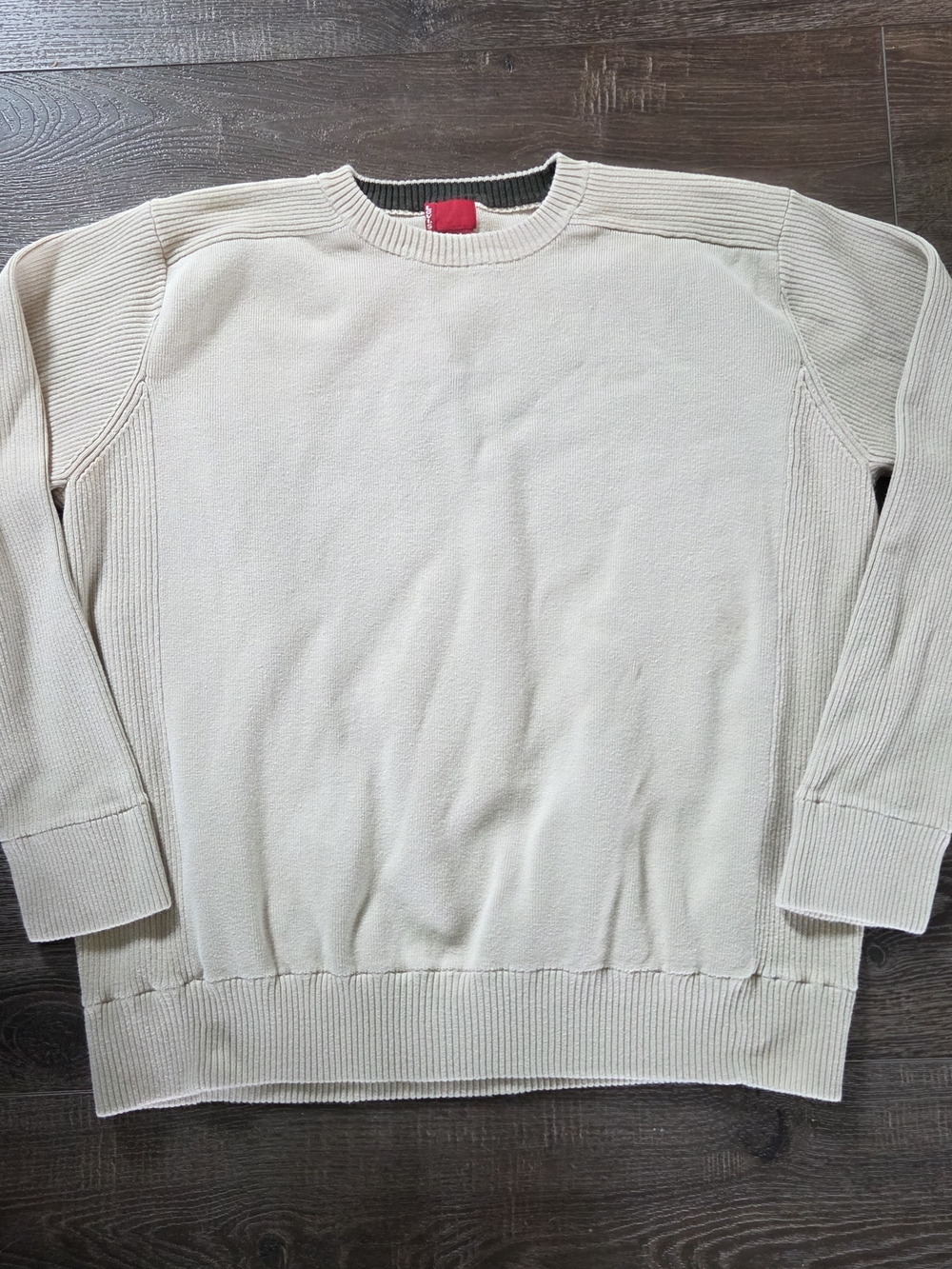 Levi's Knit Sweater Ribbed Crewneck Pullover Cotton Cream